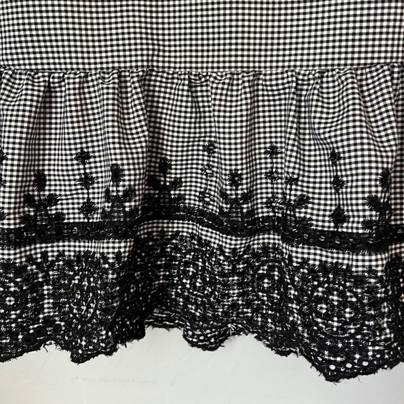 Small Gingham Black and White Peplum Top with Embroidery - Picture 2 of 8